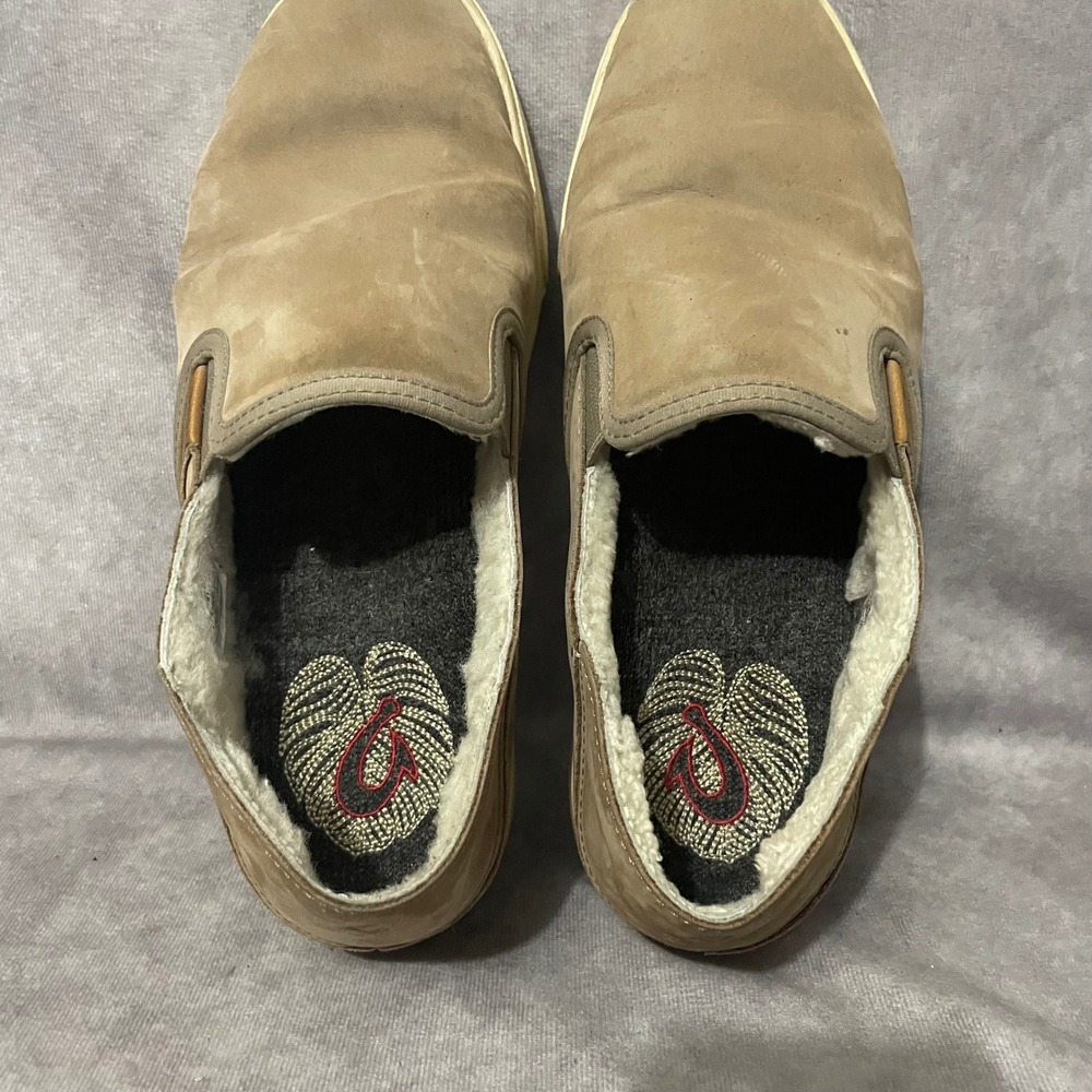 OluKai Pehuea Heu Womens 8 Tan Leather Suede Shearling‎ Slip On Loafer Shoes - Picture 7 of 8